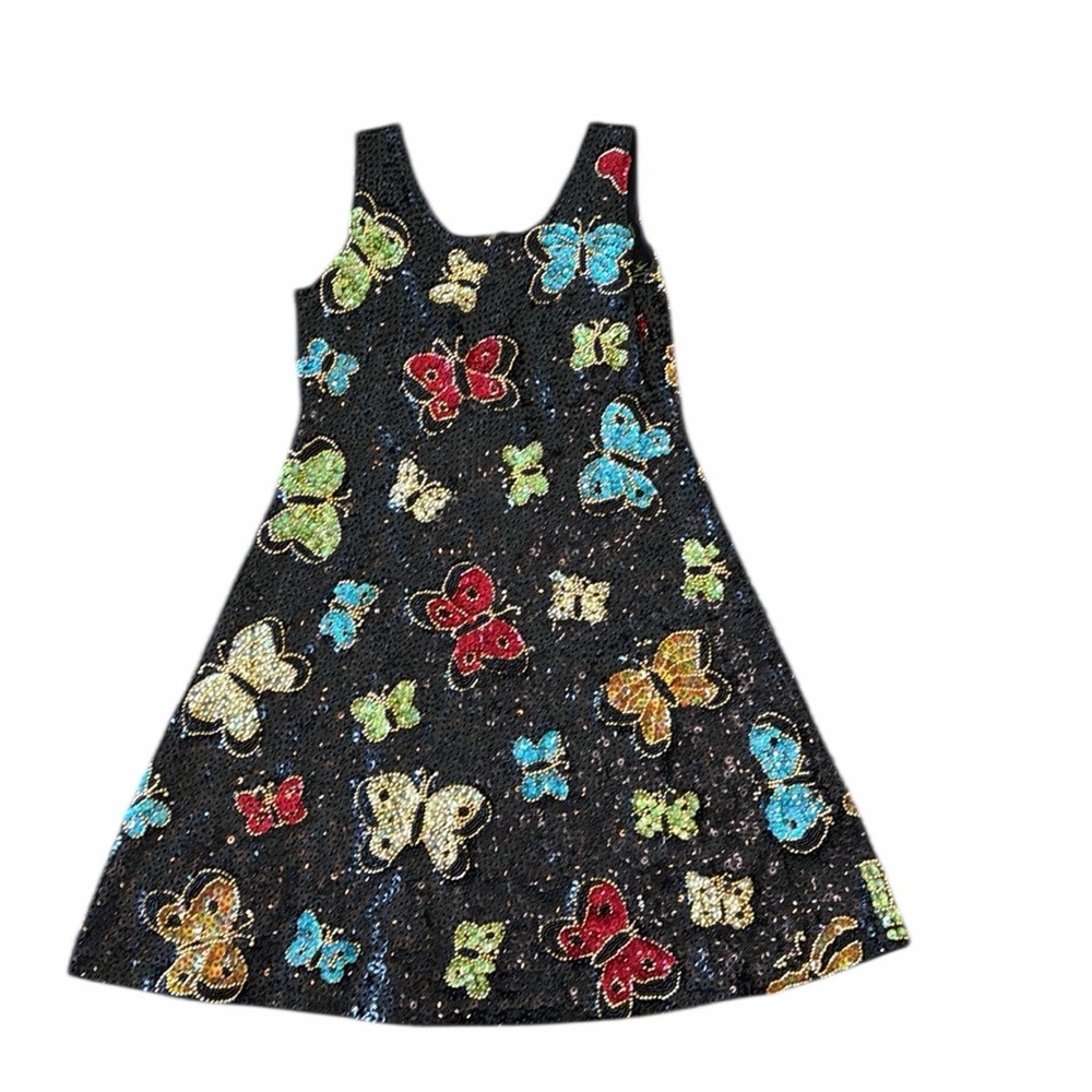 NWOT Girls Sequin Butterfly Dress / Vintage Sequined Hand  Beaded Pageant Dress